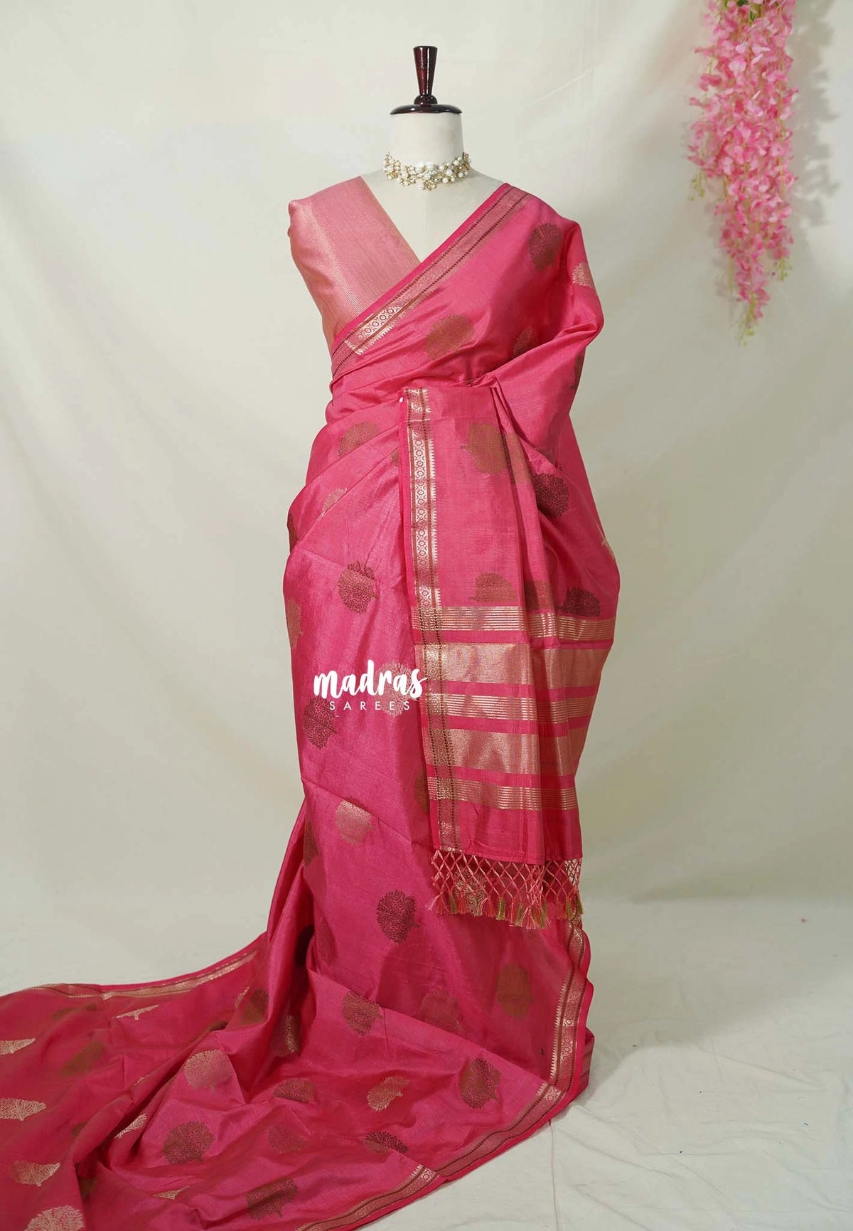 Queen's Pink - Raaga - Semi Tussar Saree Thread Weaving  Buttas with Small Border - Best for Small Functions