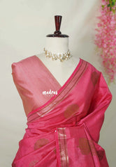 Queen's Pink - Raaga - Semi Tussar Saree Thread Weaving  Buttas with Small Border - Best for Small Functions