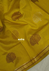 Greenish Lemon Yellow - Raaga - Semi Tussar Saree Thread Weaving  Buttas with Small Border - Best for Small Functions