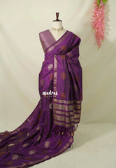 Royal Purple - Raaga - Semi Tussar Saree Thread Weaving  Buttas with Small Border - Best for Small Functions