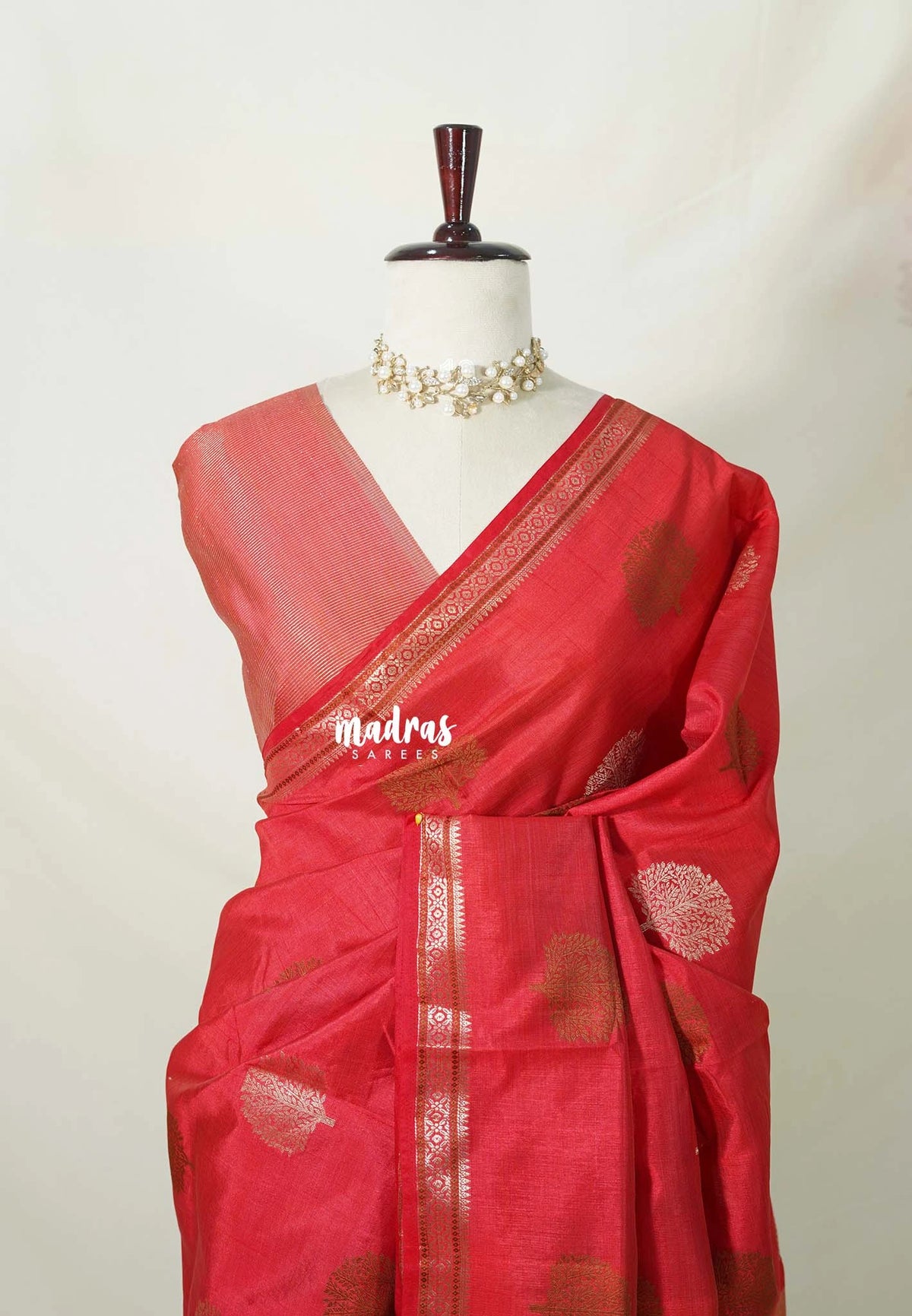Spicy Red - Raaga - Semi Tussar Saree Thread Weaving  Buttas with Small Border - Best for Small Functions