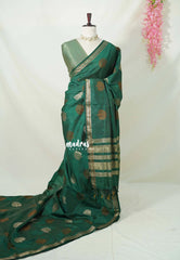 Bottle Green - Raaga - Semi Tussar Saree Thread Weaving  Buttas with Small Border - Best for Small Functions