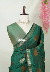Bottle Green - Raaga - Semi Tussar Saree Thread Weaving  Buttas with Small Border - Best for Small Functions