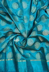 Light blue - Raaga - Lightweight thread border Semi tussar with round buttas