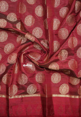 Maroon - Raaga - Lightweight thread border Semi tussar with round buttas