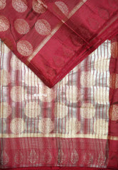 Maroon - Raaga - Lightweight thread border Semi tussar with round buttas