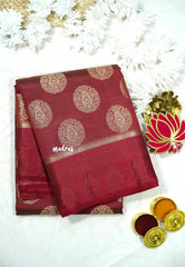 Maroon - Raaga - Lightweight thread border Semi tussar with round buttas