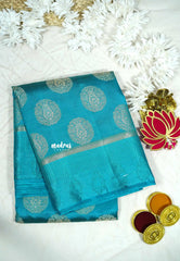 Light blue - Raaga - Lightweight thread border Semi tussar with round buttas