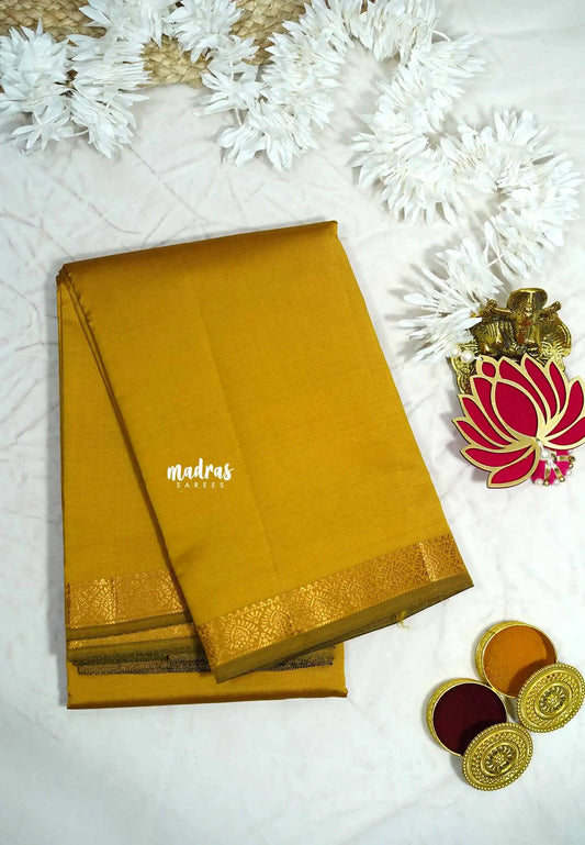 Honey yellow - Lightweight Semi tussar saree metalic shades wtih traditional border - Raaga