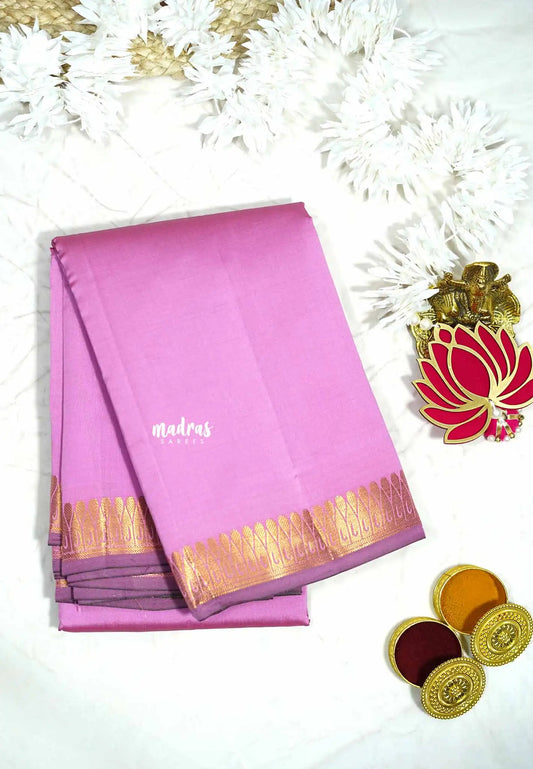 Purple pink - Lightweight Semi tussar saree metalic shades wtih thilagam border - Raaga