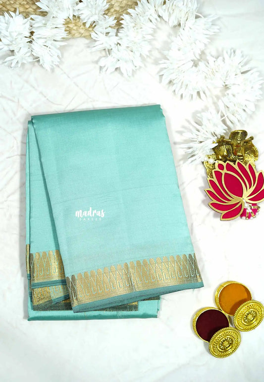 Teal blue - Lightweight Semi tussar saree metalic shades wtih thilagam border - Raaga