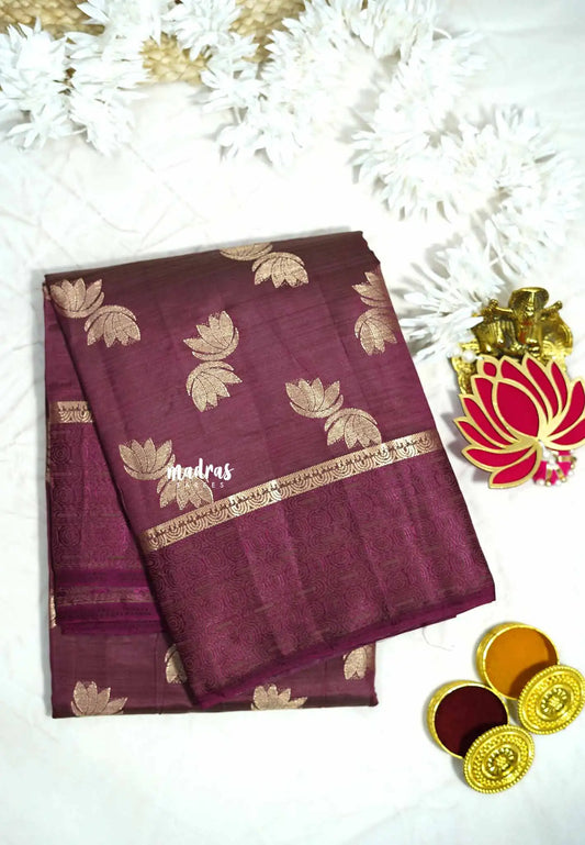Winered - Raaga - Lightweight thread border Semi tussar with floral buttas