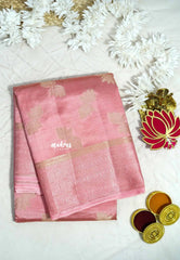 Baby pink - Raaga - Lightweight thread border Semi tussar with floral buttas