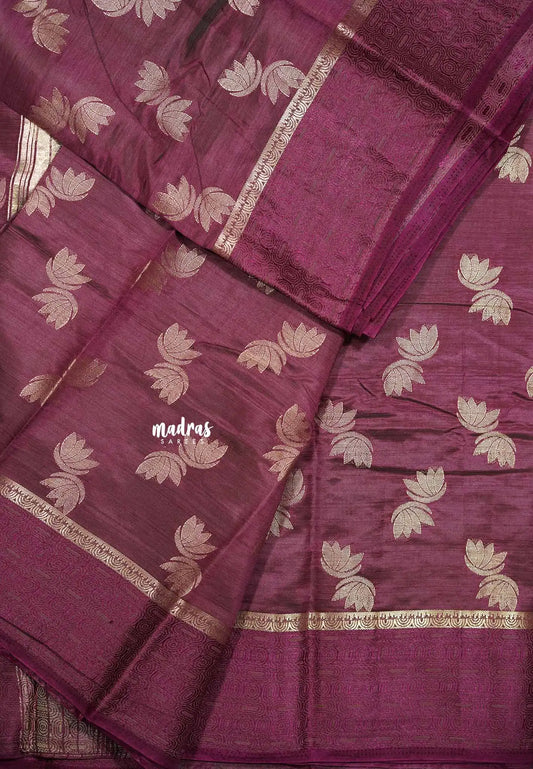 Winered - Raaga - Lightweight thread border Semi tussar with floral buttas