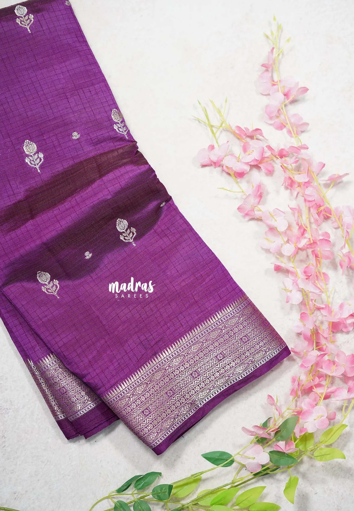 Dual Shade Magenta Purple - Raaga - Raw Mango Tussar Silk with Checks Grooves Body - Best for Wedding Functions