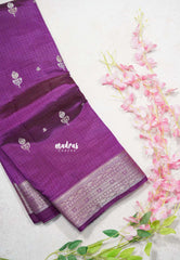 Dual Shade Magenta Purple - Raaga - Raw Mango Tussar Silk with Checks Grooves Body - Best for Wedding Functions