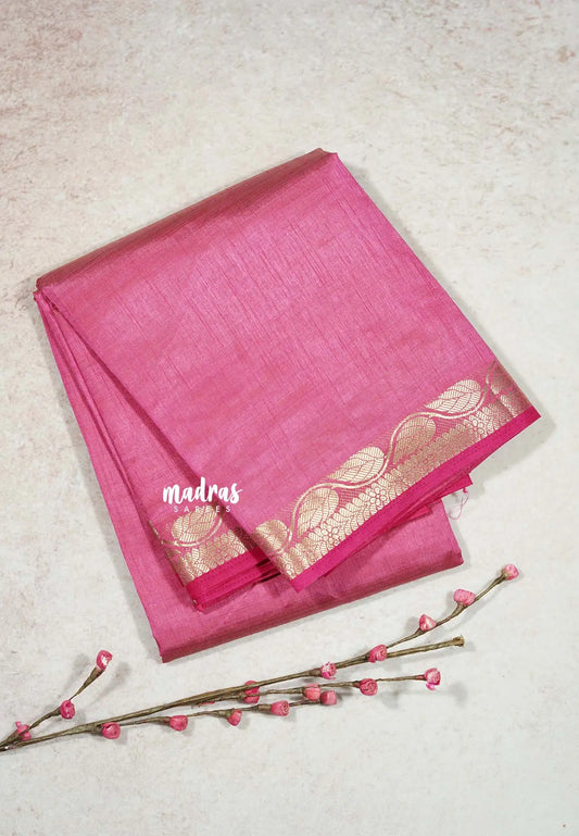 Rose Pink - Raaga - Lightweight Semi tussar saree wtih leaf border