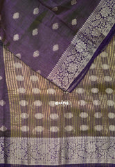 Dual shade Brinjal Purple - Raaga - Lightweight Semi Tussar Saree with Floral Border and Buttas - Best for Wedding Functions