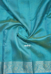 Dual shade Dark Sky Blue - Raaga - Lightweight Semi Tussar Saree with Floral Border and Buttas - Best for Wedding Functions