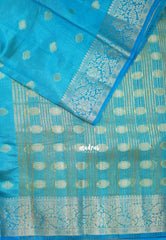 Dual shade Dark Sky Blue - Raaga - Lightweight Semi Tussar Saree with Floral Border and Buttas - Best for Wedding Functions
