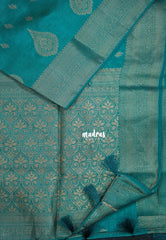Dual shade Teal Blue - Raaga - Lightweight Semi Tussar Saree with Floral Border and Buttas - Best for Wedding Functions