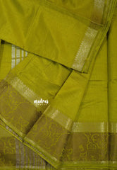Sap Green - Raaga - Semi Tussar Plain body with Elephant Border