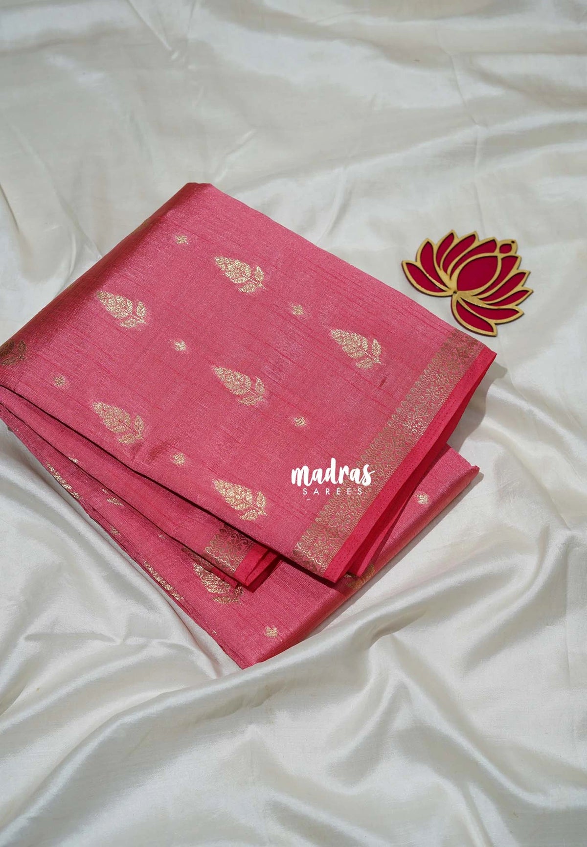 Rose Pink - Raaga - Lightweight Semi Tussar Saree with Flower Border and Leaf Buttas - Best for Small Functions