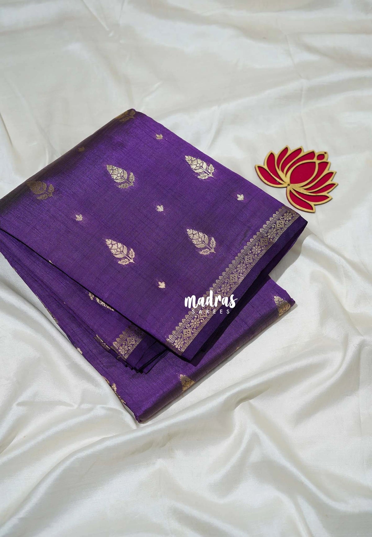 Royal Purple - Raaga - Lightweight Semi Tussar Saree with Flower Border and Leaf Buttas - Best for Small Functions
