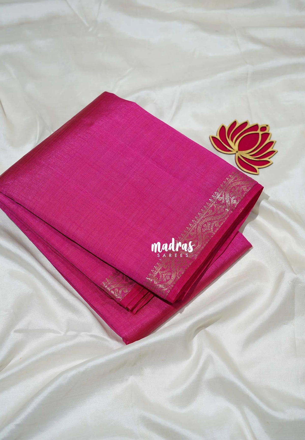 Fuchsia Pink - Raaga - Lightweight Semi Tussar Saree with Small Border - Best for Small Functions