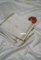 Creamy Ivory White - Raaga - Lightweight Semi Tussar Saree with Flower Border and Leaf Buttas - Best for Small Functions