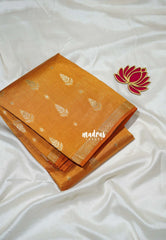 Yellowish Orange - Raaga - Lightweight Semi Tussar Saree with Flower Border and Leaf Buttas - Best for Small Functions