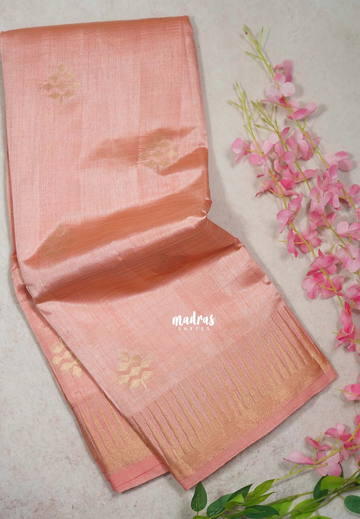 Dual Shade Peach Glow - Raaga - Semi Tussar with Temple Border - Best for Small Functions