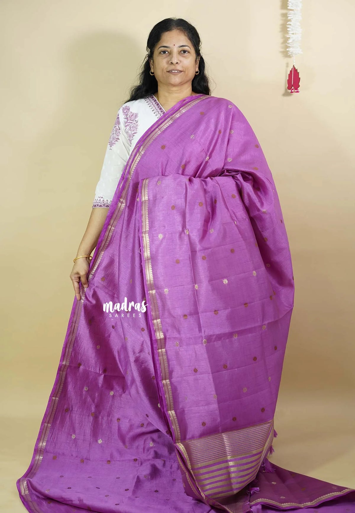 Lavender  - Raaga - Semi Tussar Tiny Border with Buttas