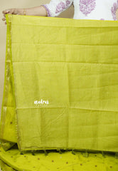 Neon Green  - Raaga - Semi Tussar Tiny Border with Buttas