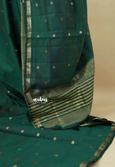 Dark Green  - Raaga - Semi Tussar Tiny Border with Buttas