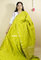 Neon Green  - Raaga - Semi Tussar Tiny Border with Buttas