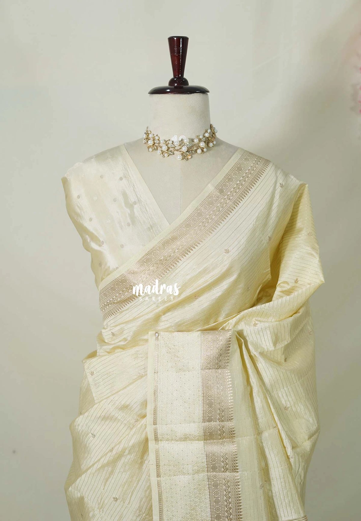 Creamy Ivory - Raaga Premium Semi tussar Vaira Oosi Body with Thread Weaving Border -  Perfect for Festive Wear