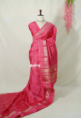 Queen's Pink - Raaga Premium Semi tussar Vaira Oosi Body with Thread Weaving Border -  Perfect for Festive Wear