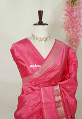 Queen's Pink - Raaga Premium Semi tussar Vaira Oosi Body with Thread Weaving Border -  Perfect for Festive Wear