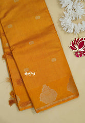 Orangish Yellow - Raaga - Premium Raw Mango silk with 3D stripes weaving Body with Buttas
