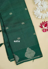 Dark Green - Raaga - Premium Raw Mango silk with 3D stripes weaving Body with Buttas