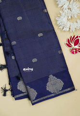 Navy Blue - Raaga - Premium Raw Mango silk with 3D stripes weaving Body with Buttas