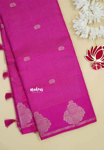 Fuchsia Pink - Raaga - Premium Raw Mango silk with 3D stripes weaving Body with Buttas