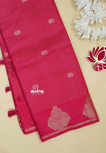 Queen's Pink - Raaga - Premium Raw Mango silk with 3D stripes weaving Body with Buttas