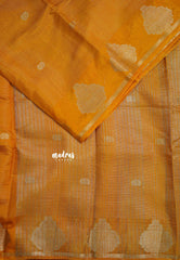 Orangish Yellow - Raaga - Premium Raw Mango silk with 3D stripes weaving Body with Buttas