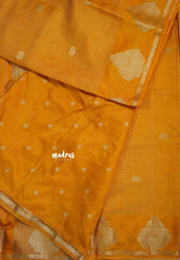 Orangish Yellow - Raaga - Premium Raw Mango silk with 3D stripes weaving Body with Buttas