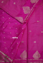 Fuchsia Pink - Raaga - Premium Raw Mango silk with 3D stripes weaving Body with Buttas