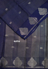 Navy Blue - Raaga - Premium Raw Mango silk with 3D stripes weaving Body with Buttas