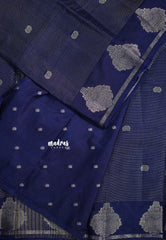 Navy Blue - Raaga - Premium Raw Mango silk with 3D stripes weaving Body with Buttas