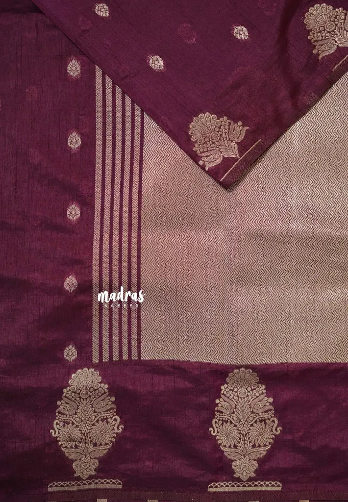 Winered - Raaga - Raw mango tussar silk with big motif border and buttas